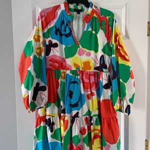 JCREW Floral Print Dress With Ruffled Collar